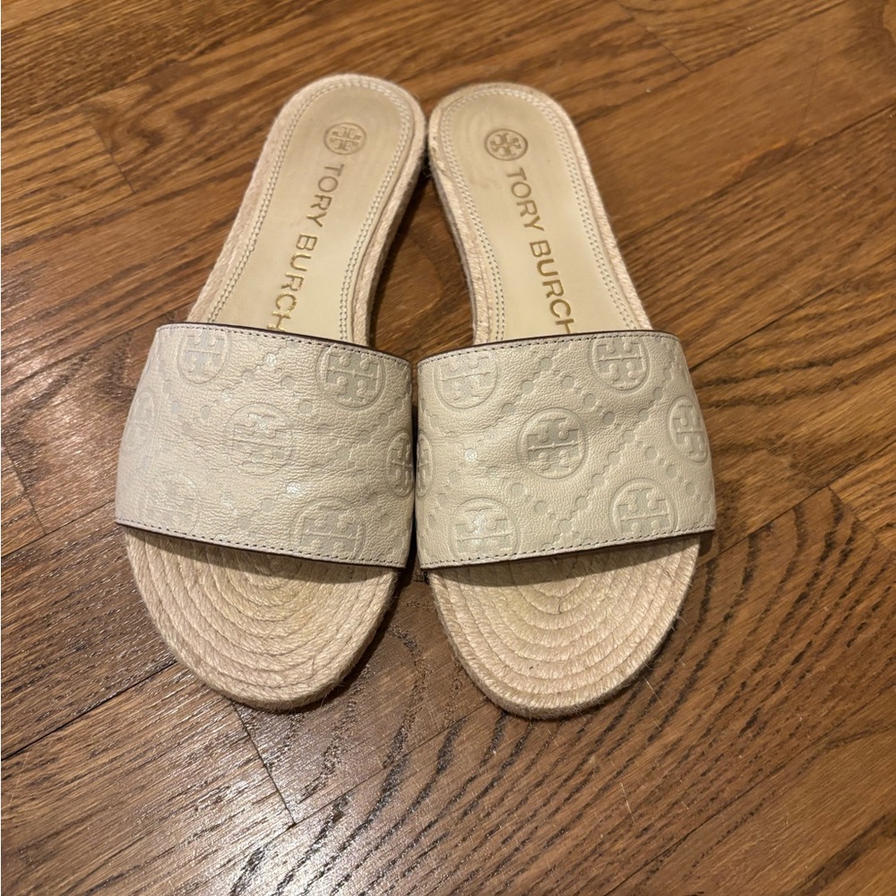 Tory Burch Espadrille Cream Slide Sandals - Picture 2 of 9